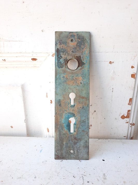 Bronze Eastlake Entry Backplate, Double Keyhole Front Door Plate
