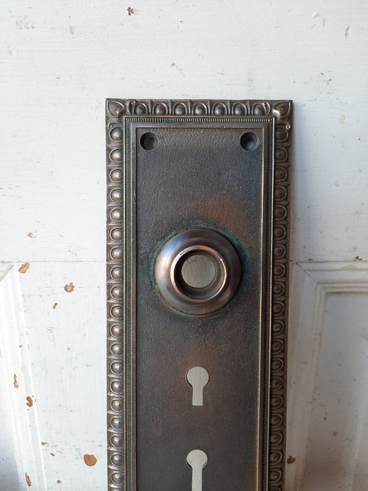 Antique Bronze Entry Backplate, Double Keyhole Front Door Plate
