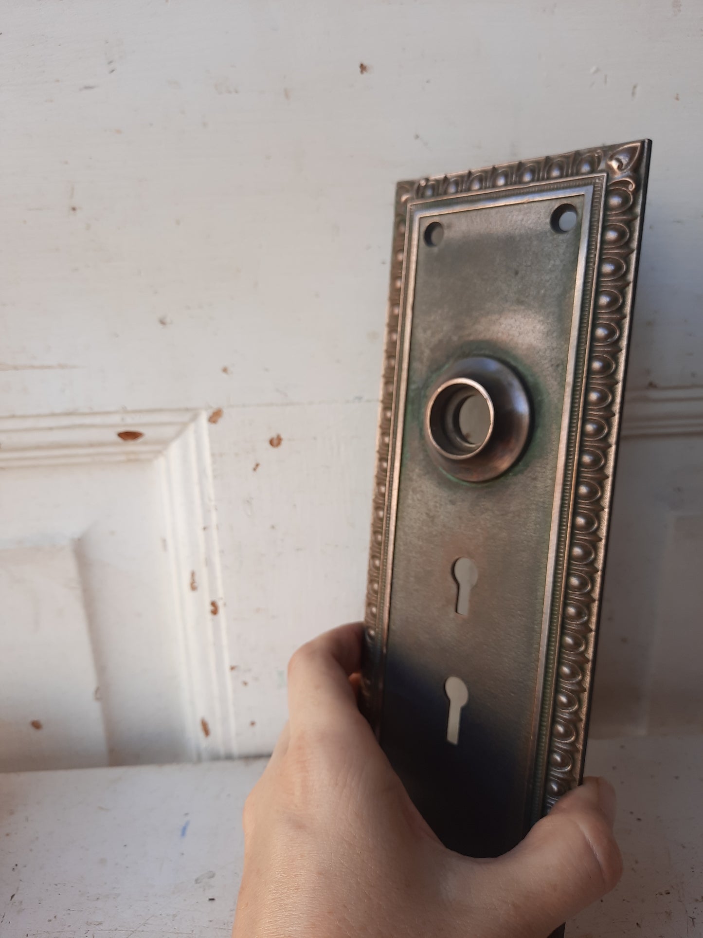 Antique Bronze Entry Backplate, Double Keyhole Front Door Plate