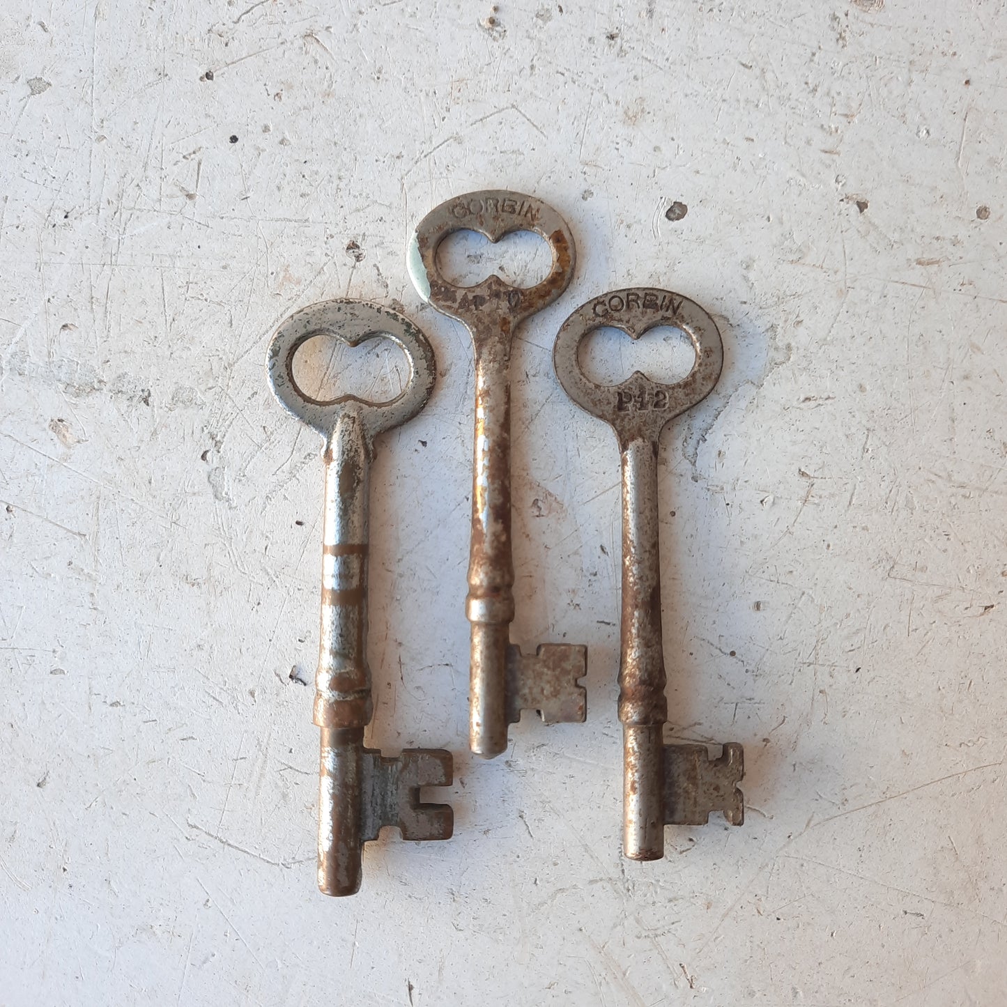 Three Antique Door Skeleton Keys, Vintage Silver Door Keys