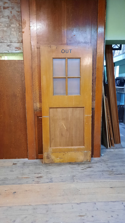 36 x 83" Vintage Wood Door with Privacy Glass, Vintage Glass and Wood School Door