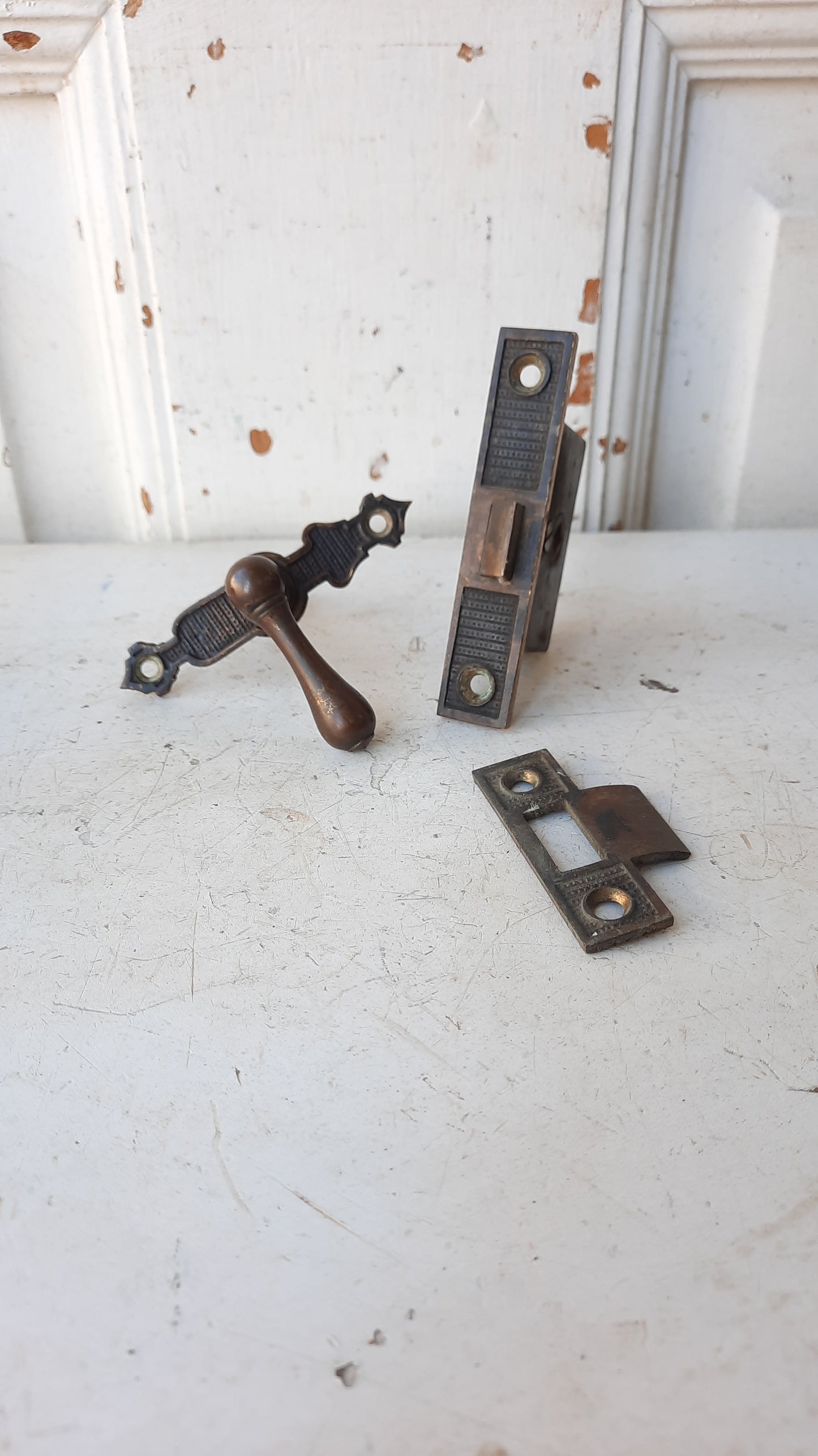 Closet or Cabinet Door Latch Set, Small Bronze Lever Handle set with Mortise Lock