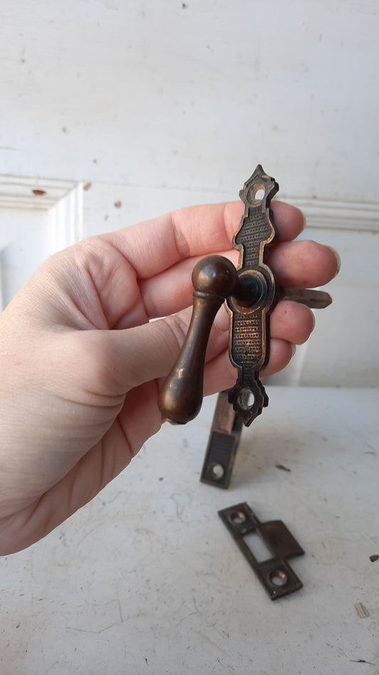 Closet or Cabinet Door Latch Set, Small Bronze Lever Handle set with Mortise Lock
