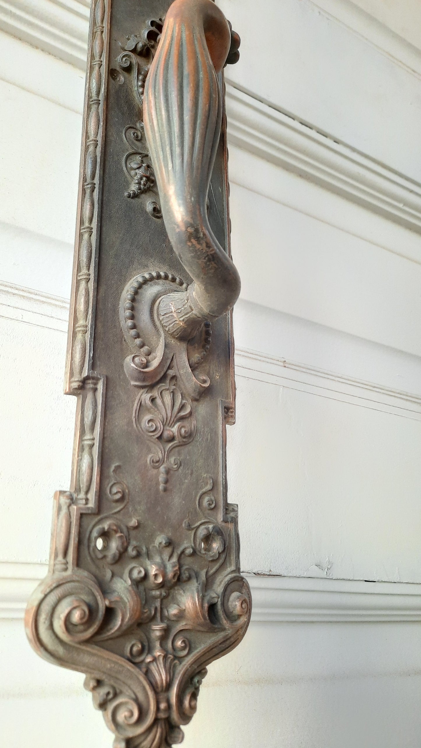 Pair of Solid Bronze 21" Double Door Pulls, Monumental Thumb Latch Door Handles