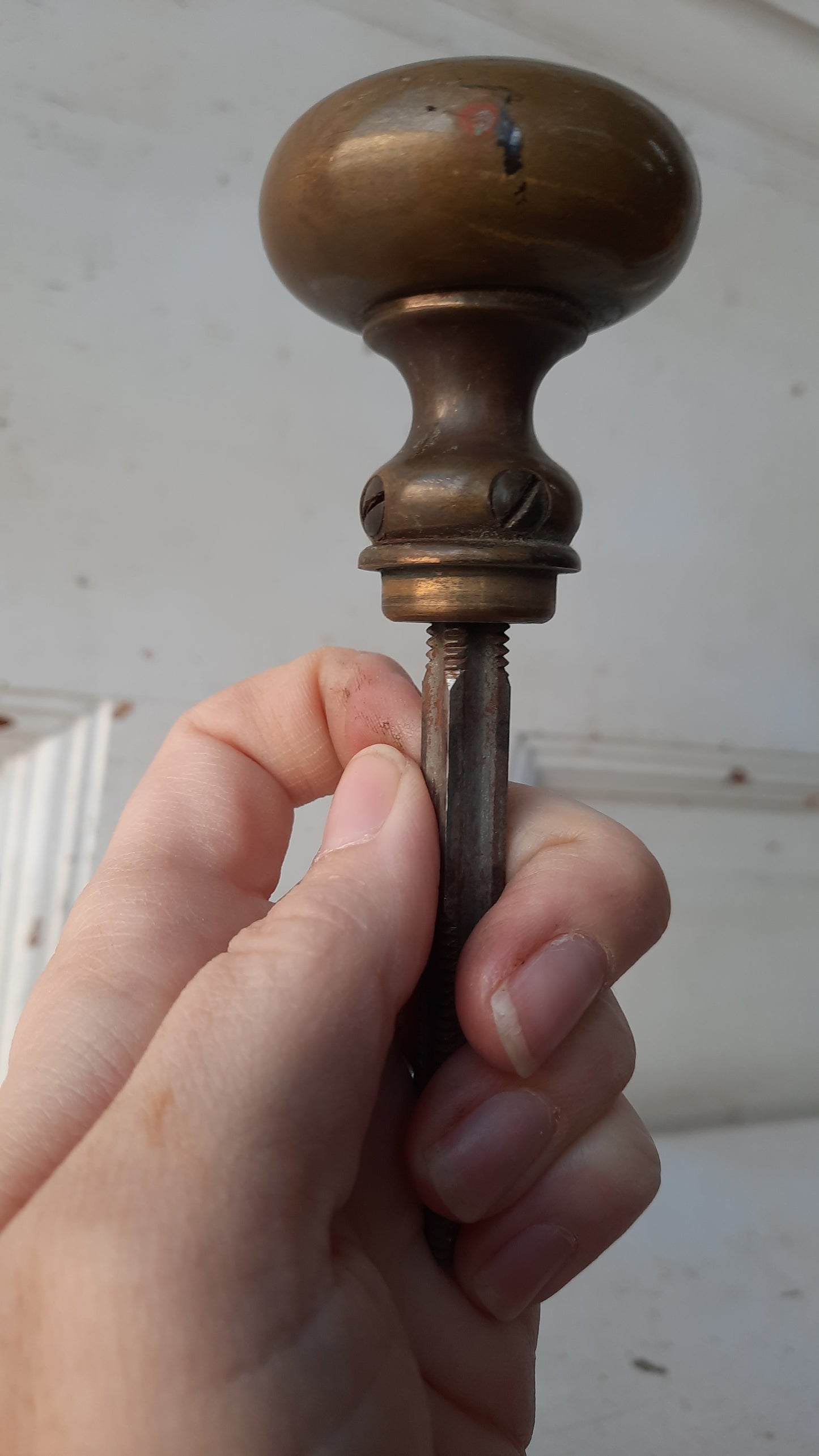 MCM Brass Doorknob Set, Vintage Mid Century Brass Small Door Knobs