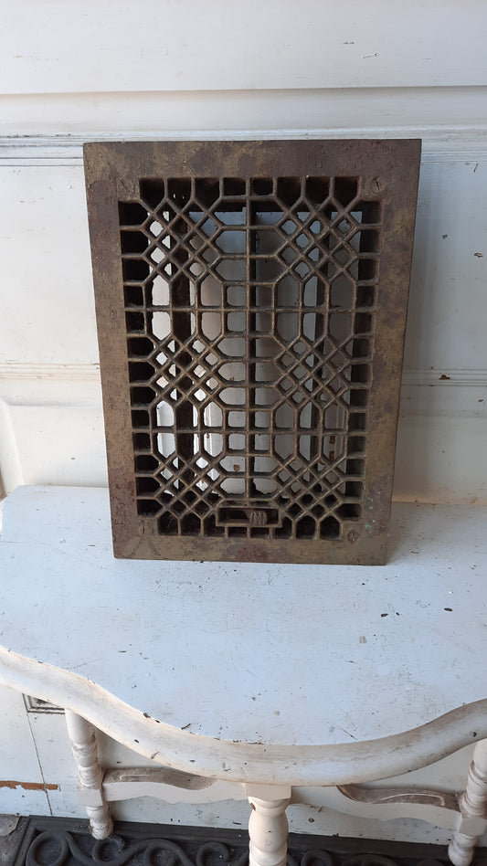 10 x 14 Working Inch Cast Iron Vent Cover, Small Victorian Era Heat Vent Grate #111004