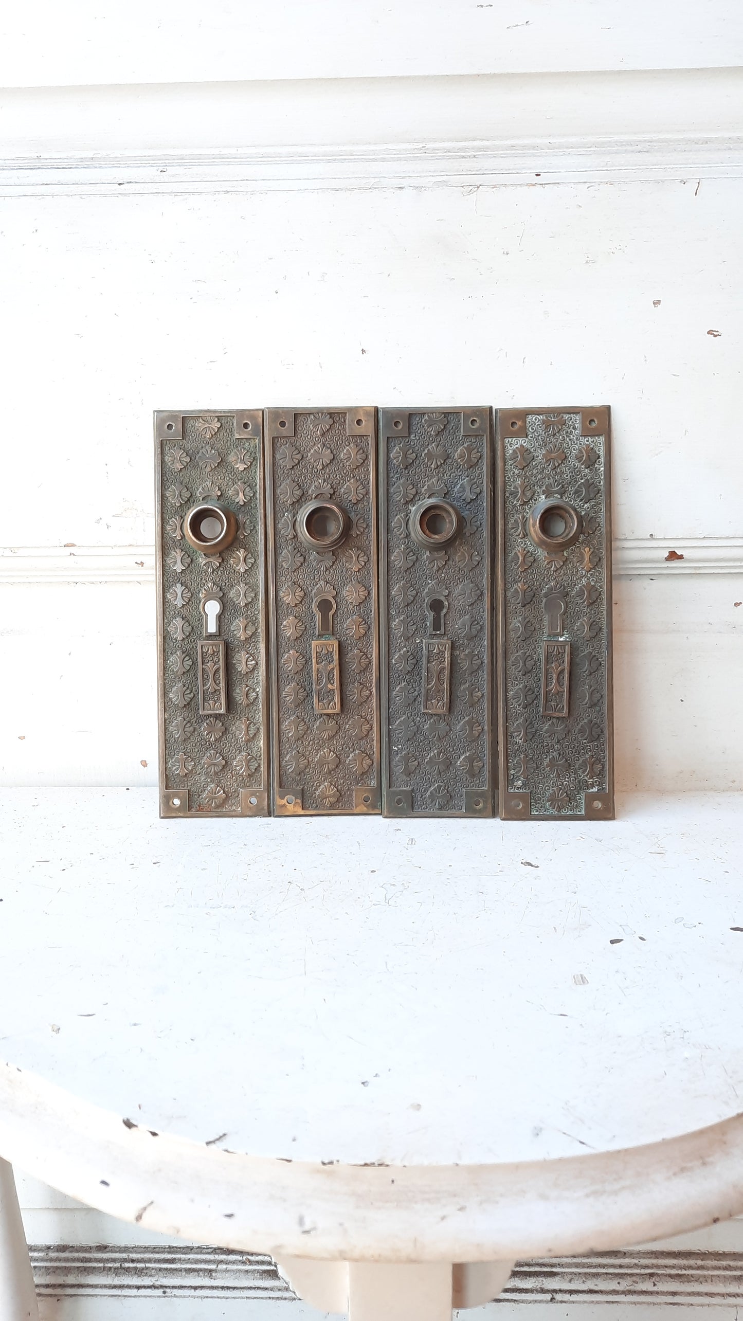 Bronze Entry Plate with Keyhole Drop, Double Keyhole Door Plate with Swinging Cover