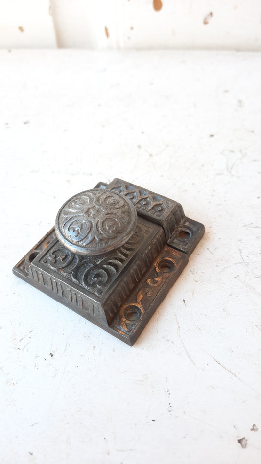 Antique Ornate Iron Eastlake Cabinet Latch, Fancy Cabinet Lock Set