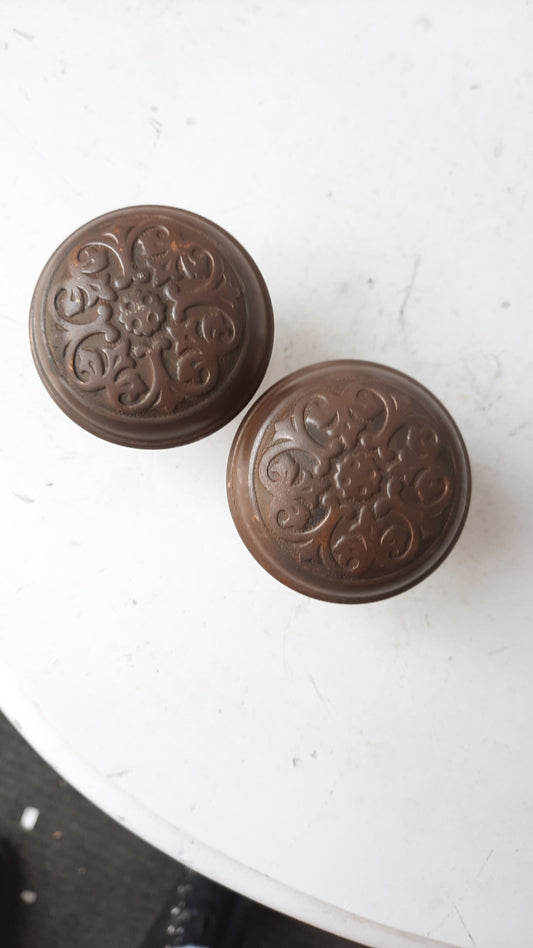 Victorian Wrought Steel Doorknobs, Fancy Antique Pair of Door Knobs