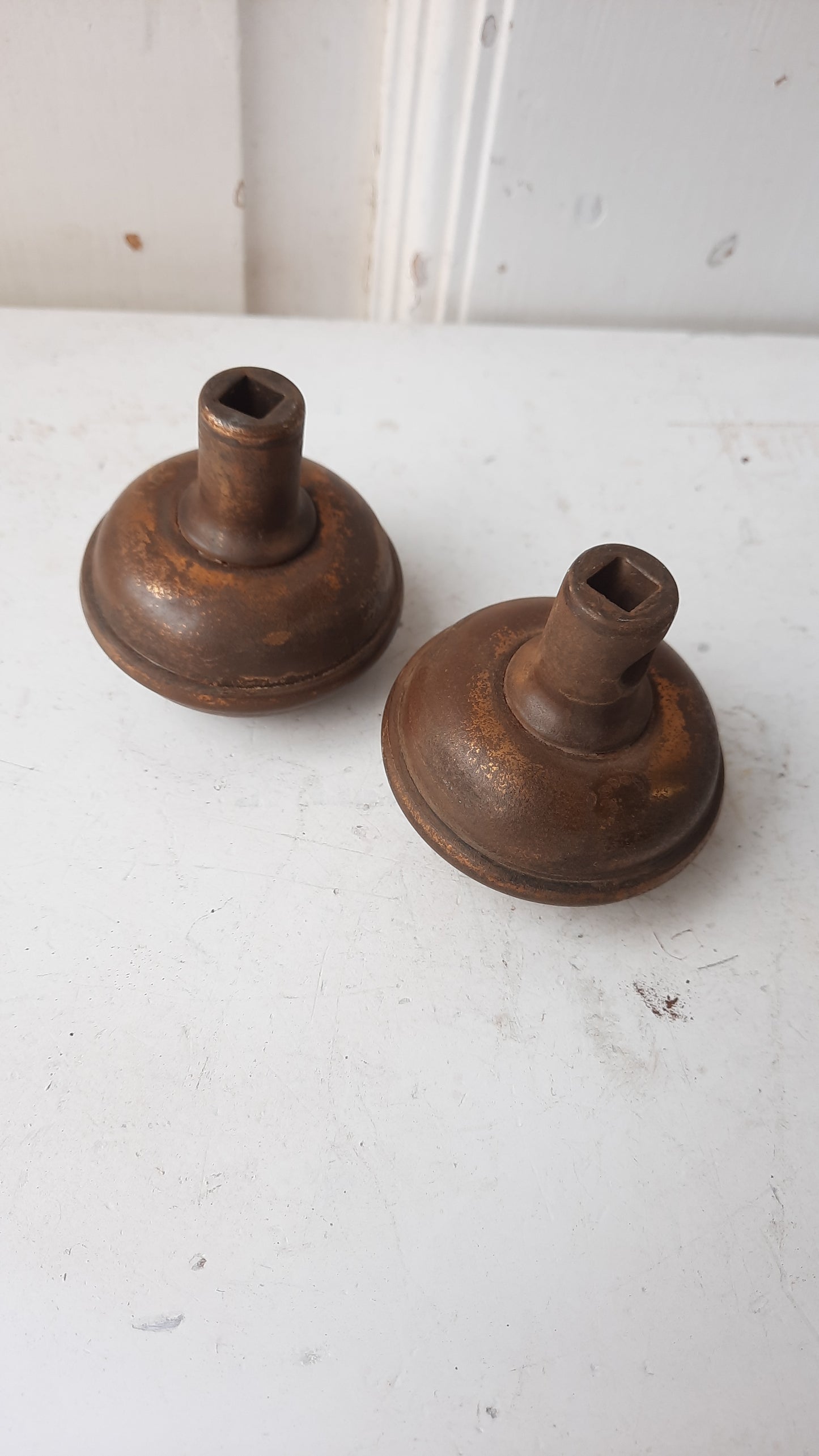 Victorian Wrought Steel Doorknobs, Fancy Antique Pair of Door Knobs
