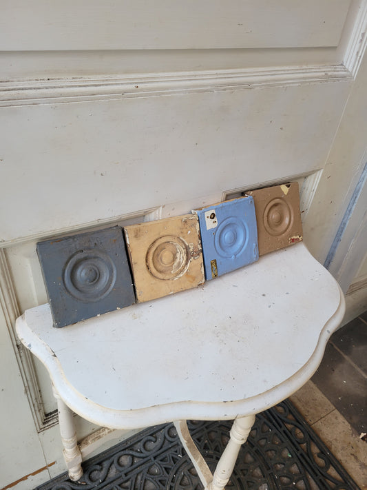 7 Matching Bullseye Rosette Trim Blocks, Antique Salvaged Square Plinth Blocks #010208