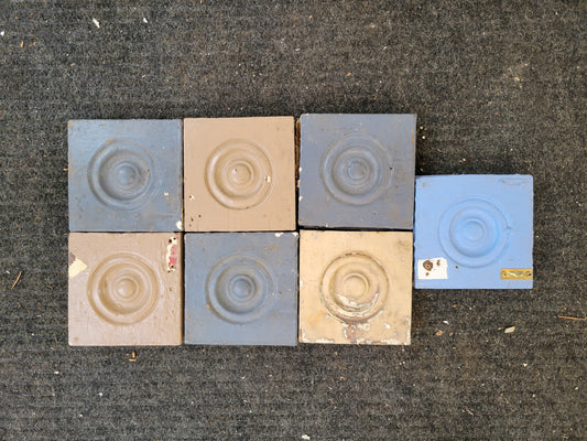 7 Matching Bullseye Rosette Trim Blocks, Antique Salvaged Square Plinth Blocks #010208