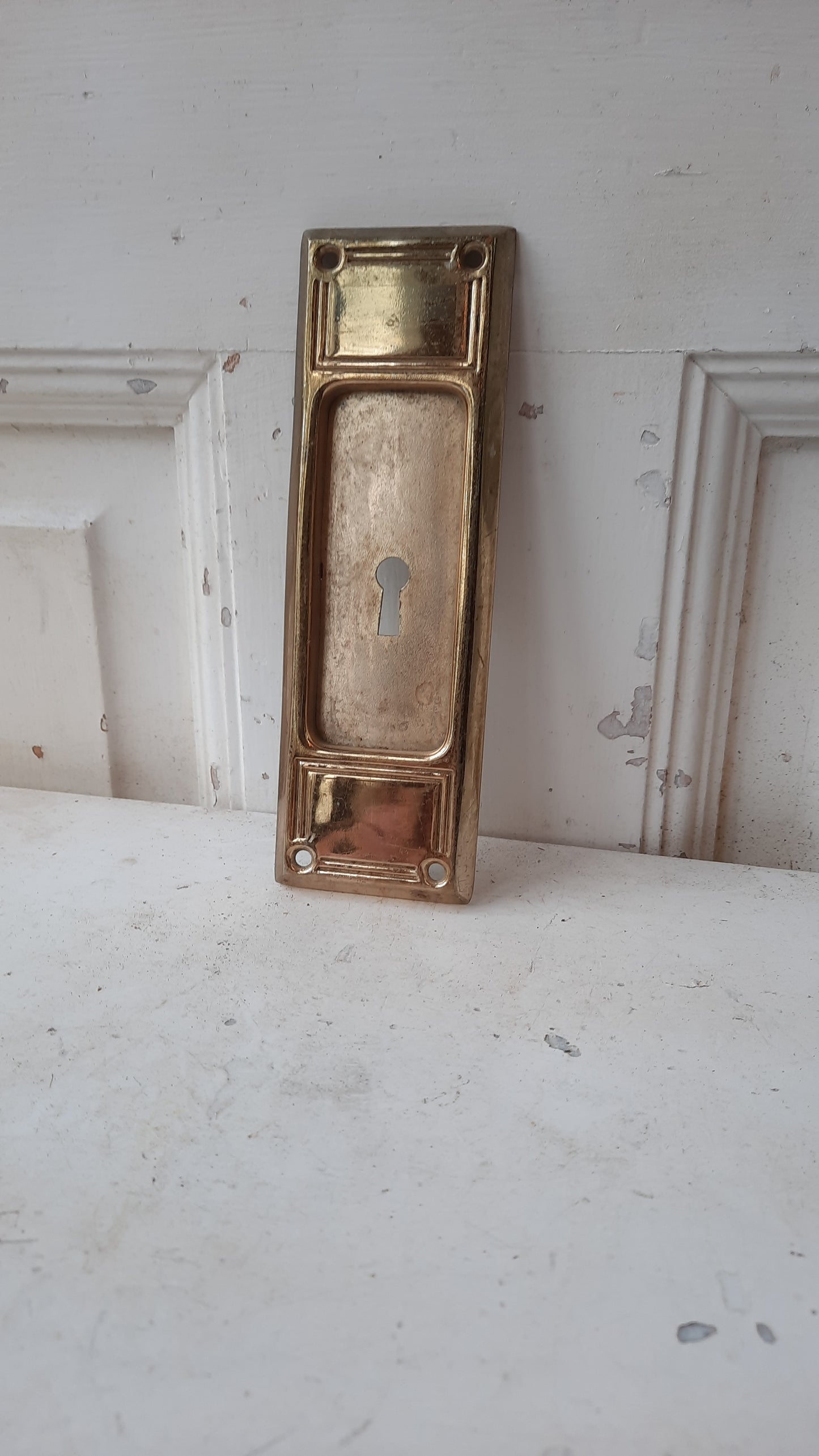Single Plain Yale and Towne Pocket Door Pull, Antique Brass Rolling Door Recessed Handle