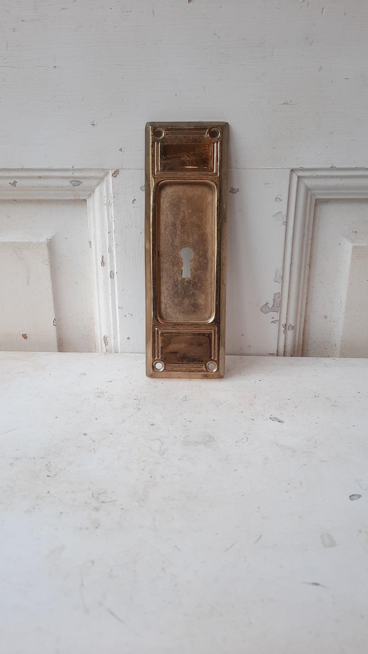 Single Plain Yale and Towne Pocket Door Pull, Antique Brass Rolling Door Recessed Handle