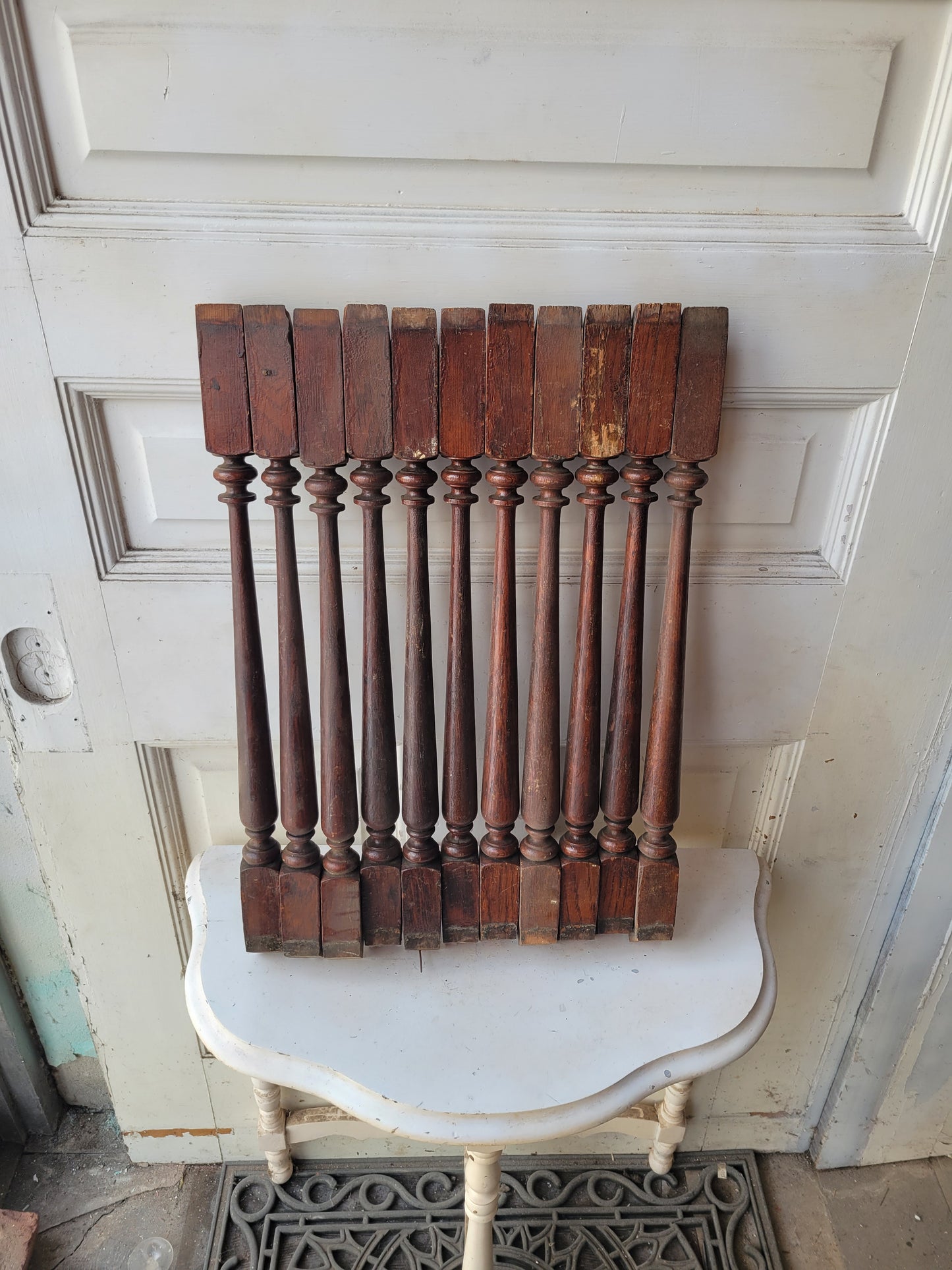 Eleven Antique Turned Wood Spindles, 11 Victorian Staircase Spindles #012804