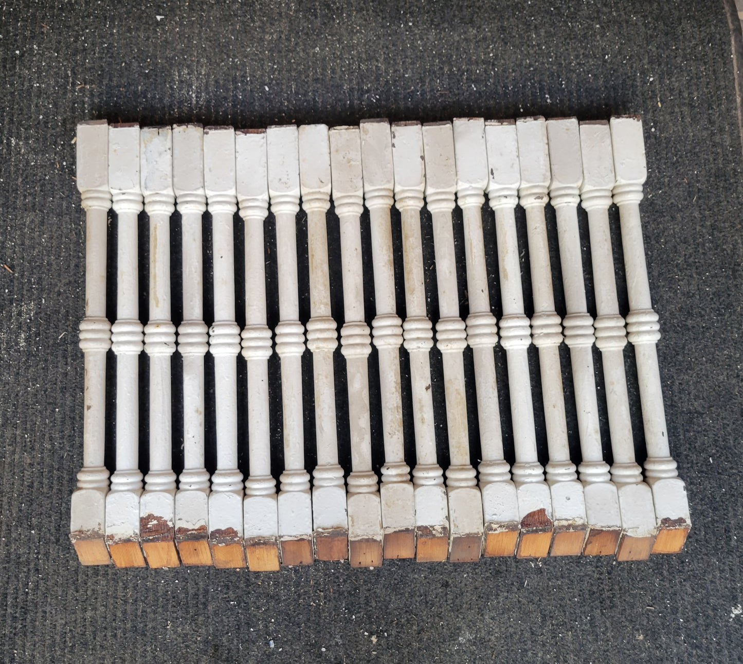 18 Square Antique White Spindles, Early 1900s Square Staircase Spindle Set #012805