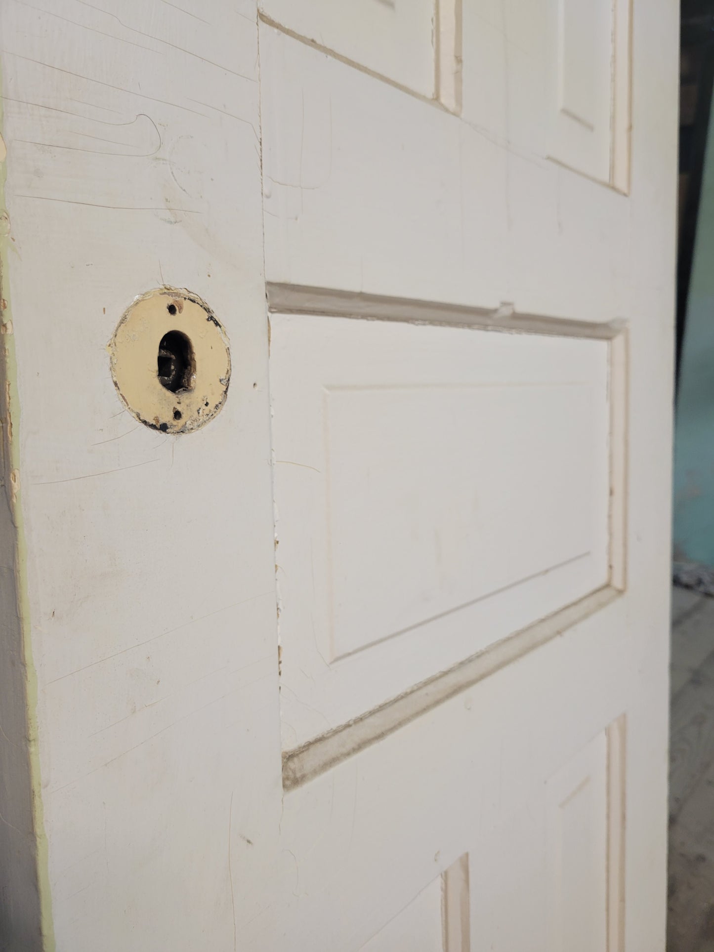 Pair of Antique White Five Panel Doors, Narrow Set of Solid Wood Double Doors #1