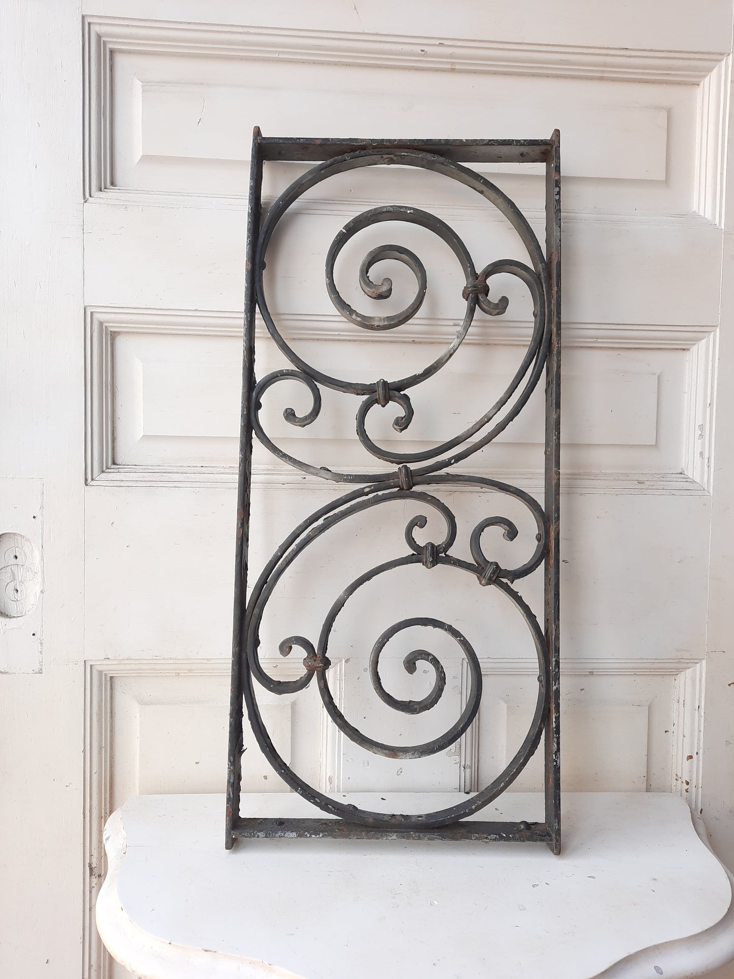 Antique Wrought Iron Decorative Panel, Scroll Wrought Iron Screen Cover