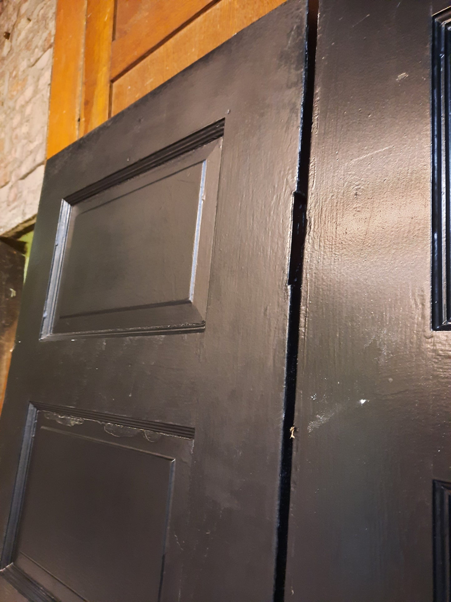 Narrow Set of 48" Wide Antique Black Five Panel Doors, Narrow Set of Solid Wood Double Doors #5