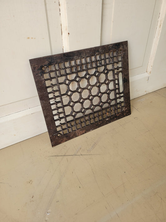 12 x 10 Fancy Antique Register Cover, Antique Cast Iron Floor Vent Cover with Dampers, #032103