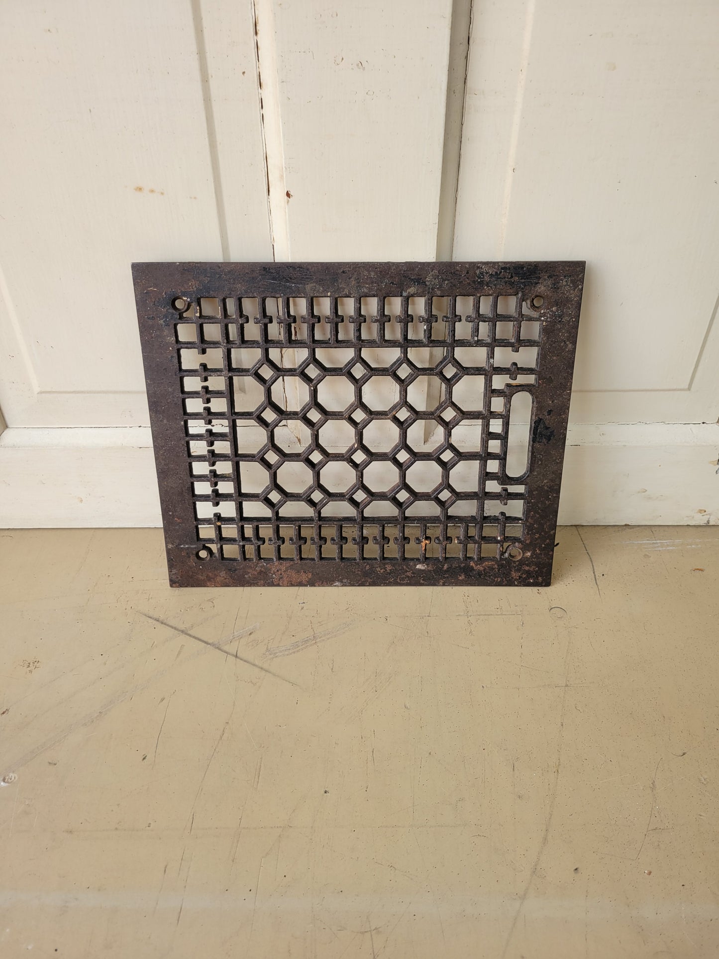 12 x 10 Fancy Antique Register Cover, Antique Cast Iron Floor Vent Cover with Dampers, #032103