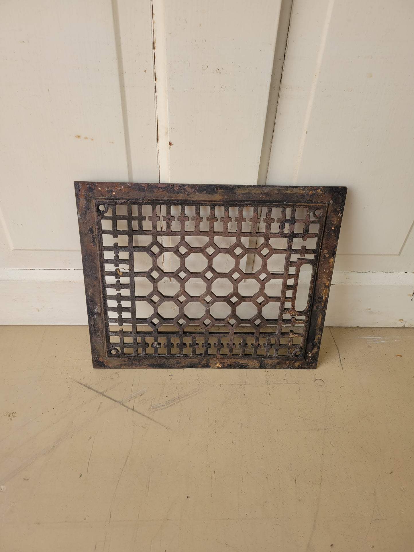 12 x 10 Fancy Antique Register Cover, Antique Cast Iron Floor Vent Cover with Dampers, #032103