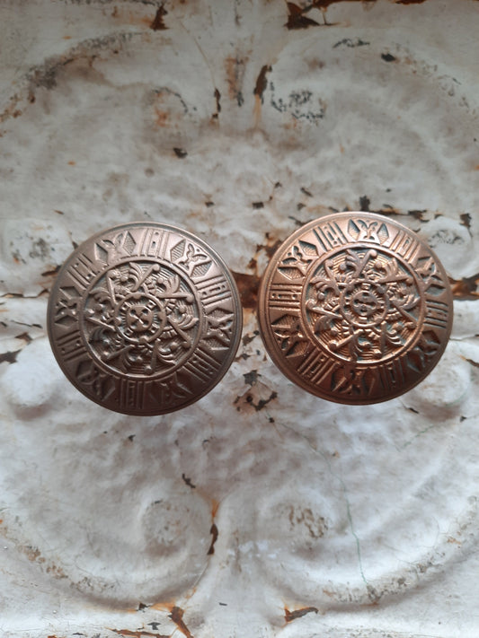 Banded Edge Bronze Door Knobs ca. 1885, Eastlake Vernacular Design Set of Antique Doorknobs, J 210