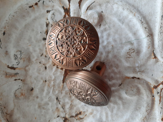 Banded Edge Bronze Door Knobs ca. 1885, Eastlake Vernacular Design Set of Antique Doorknobs, J 210