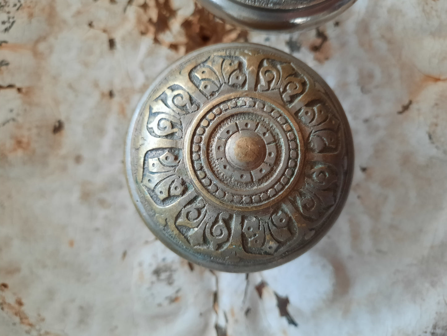 Pair of Antique Nickel Plated 1870s Doorknobs, Silver Metal Door Knobs with Fancy Design