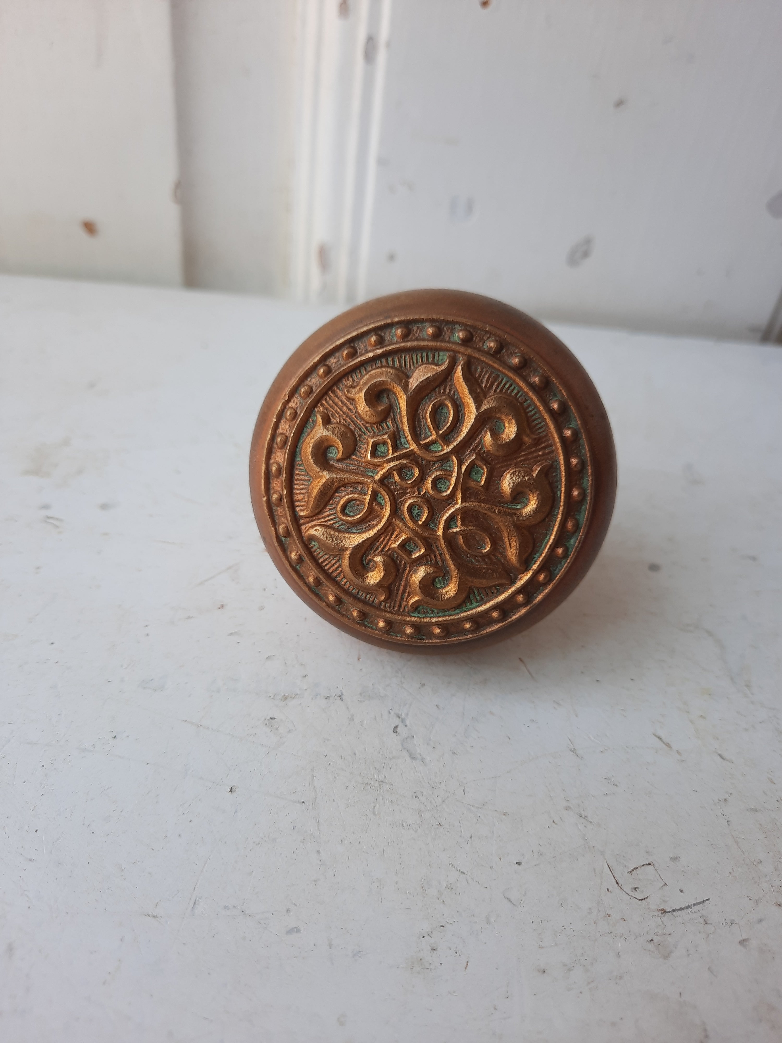 Antique Doorknob with Interlocking Loop Design, Swirl Pattern Bronze D ...