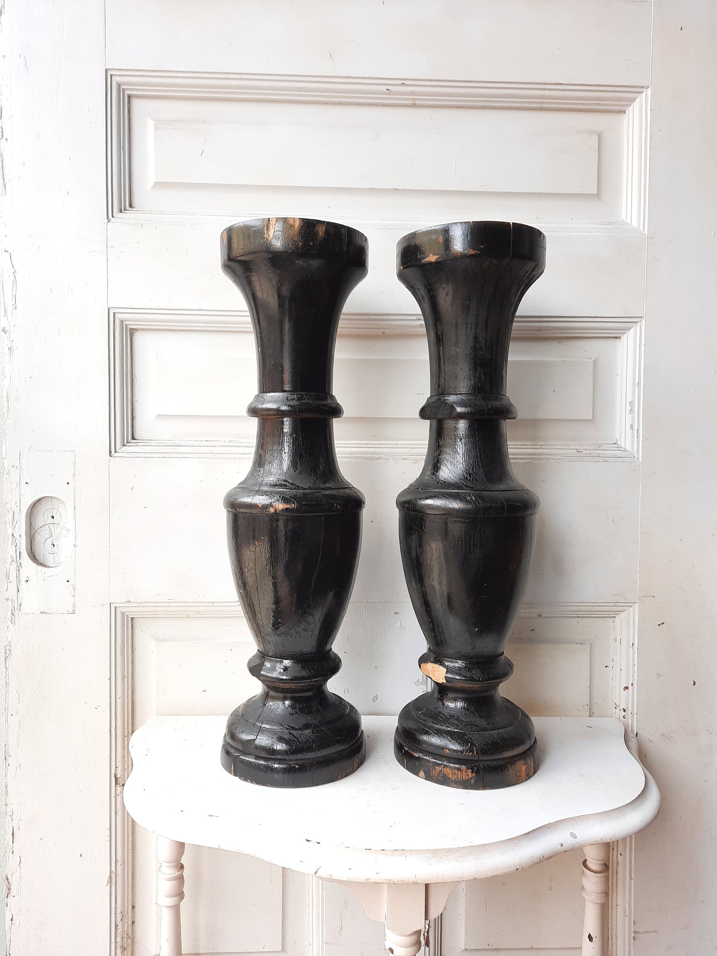 Pair of Large Balusters or Pedestal Bases, Antique Turned Wood Bases