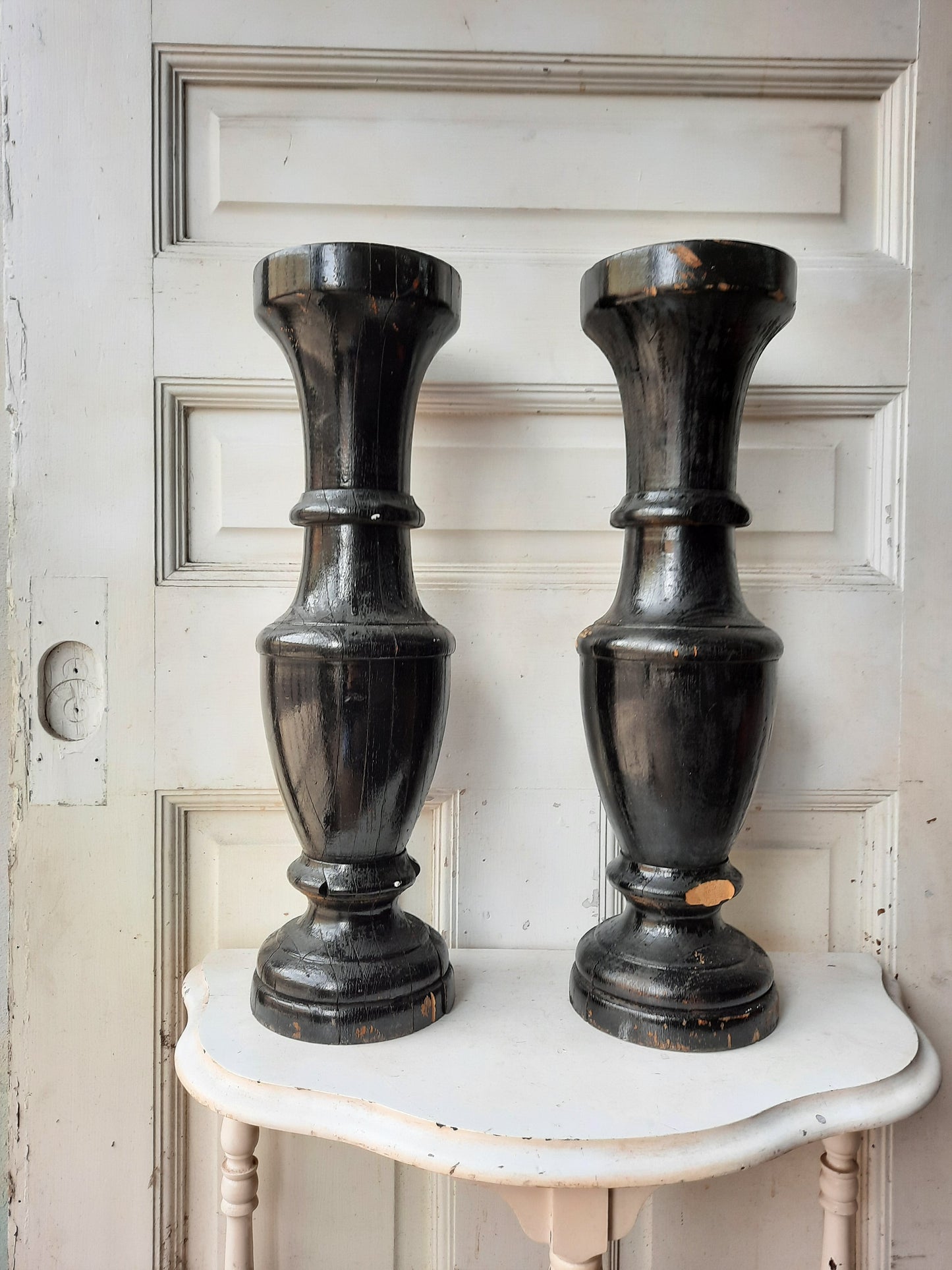 Pair of Large Balusters or Pedestal Bases, Antique Turned Wood Bases