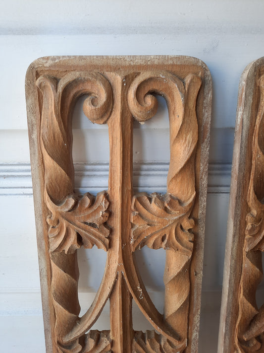 Pair of Decorative Altar Carvings, Hand Carved Wood Church Altar Pieces