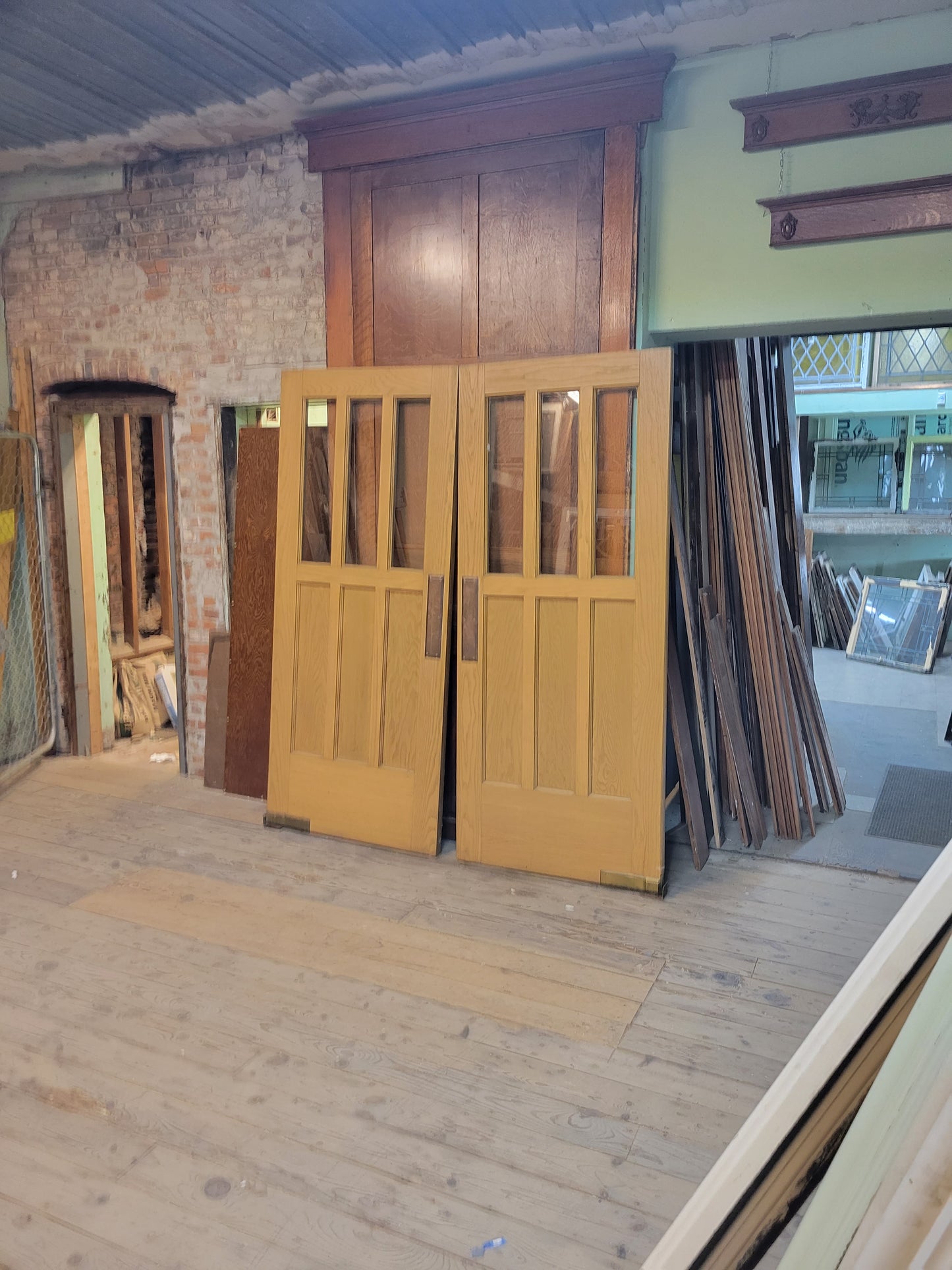 72" Wide Pair of Mid Century Glass Doors from Church, Vintage Double Pivoting Glass Church Doors #1
