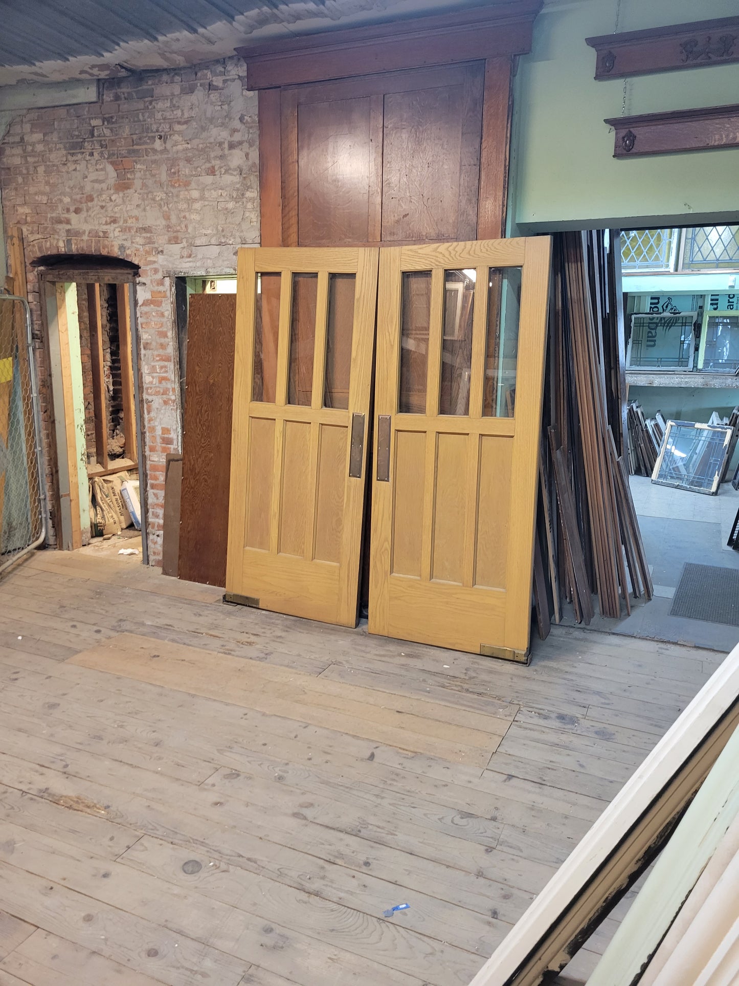 72" Wide Pair of Mid Century Glass Doors from Church, Vintage Double Pivoting Glass Church Doors #1